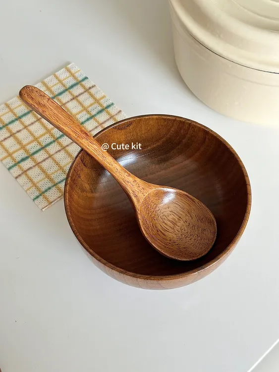 一人食小木勺家用饭勺木制勺子实木圆头勺米饭勺木柄大口干饭勺