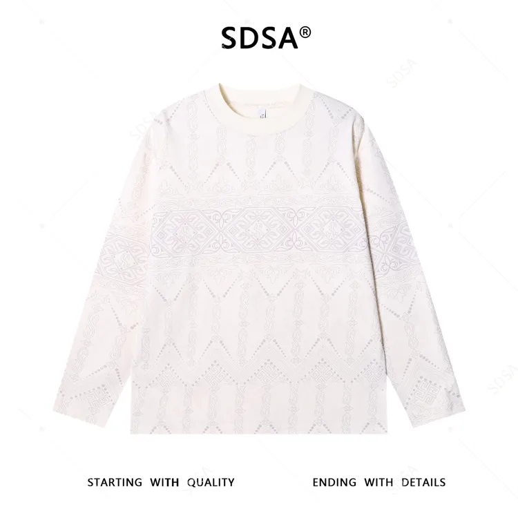 SDSA秋季新款男士痞帅百搭提花设计圆领长袖T恤气质小众设计上衣