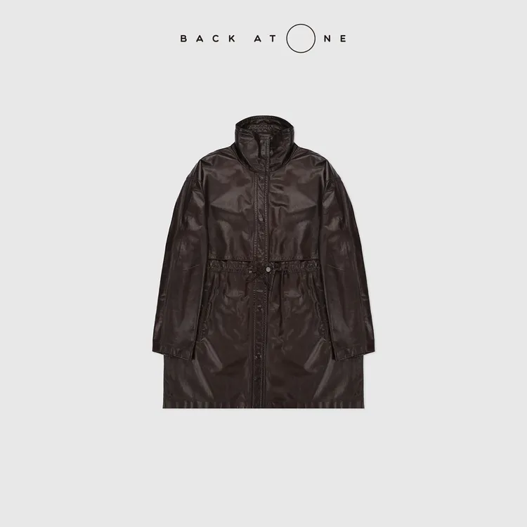 BACKATONE“风度无界”时尚百搭R*W风抽绳收腰皮外套 BFF-1FC465K-K