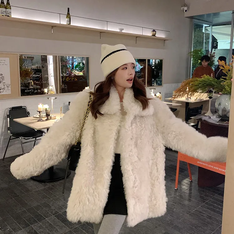 人造皮草 海宁皮草2025新款仿托斯卡纳外套女冬季翻领卷毛保暖衣