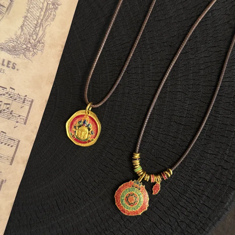 【金娜娜】坛城项链 足金999 手工錾刻 高温烧蓝 简约中古