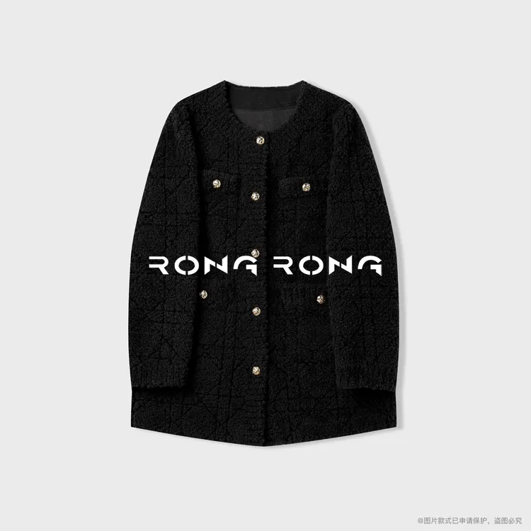 溶溶【光影暮歌】RONGRONG 100绵羊毛法式复古颗粒绒外套38D810-2