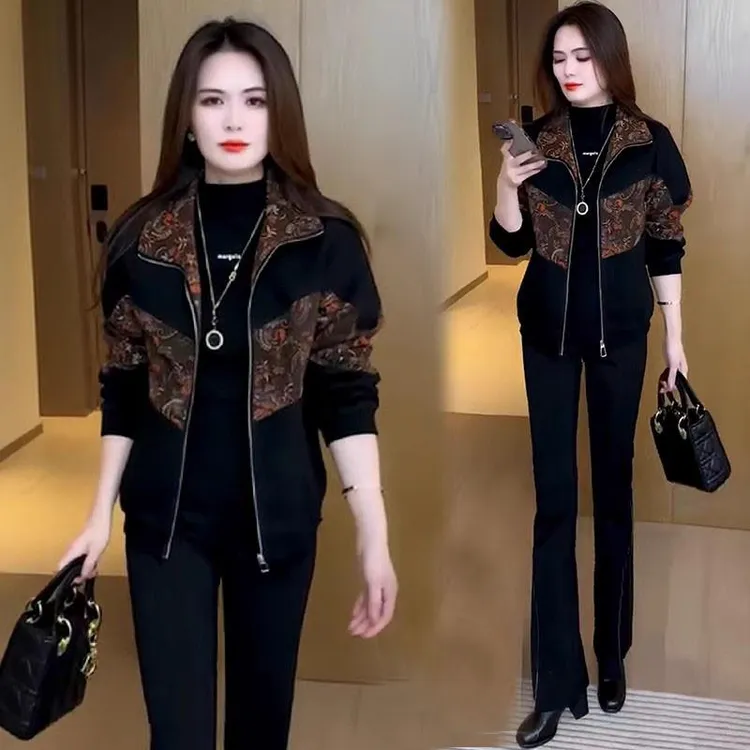 时尚短款外套女2025秋冬新款设计感洋气印花宽松显瘦修身夹克上衣
