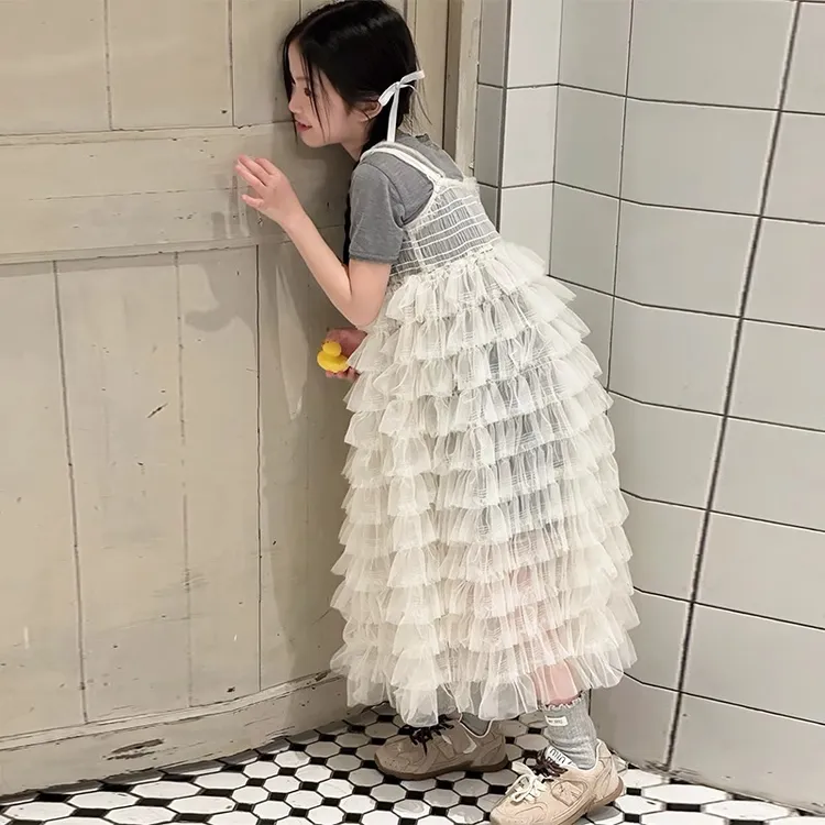 女大童连衣裙夏季2025新款洋气小女孩网纱裙子夏装韩版吊带蛋糕裙
