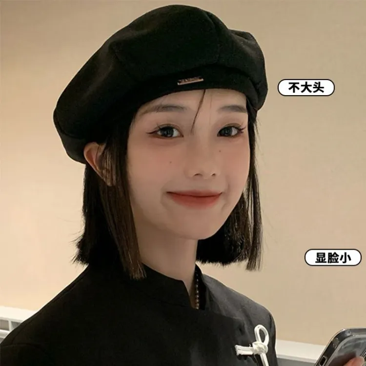黑色贝雷帽女2025秋冬季新款日系大头围显脸小八角帽复古画家帽子