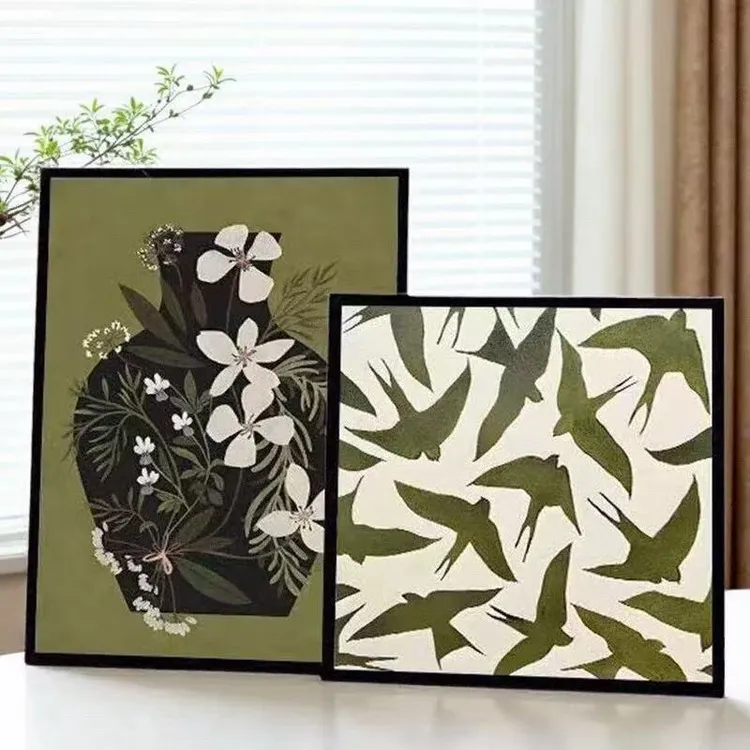 绿色风景法式中古风客厅装饰画高级感斗柜艺术摆画小众艺术挂画