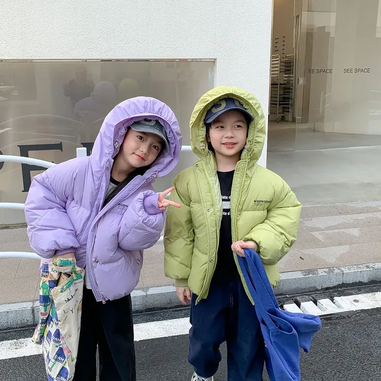 儿童秋冬连帽绒羽服学生冬季加厚上衣女韩版洋气冬装糖果色外套已