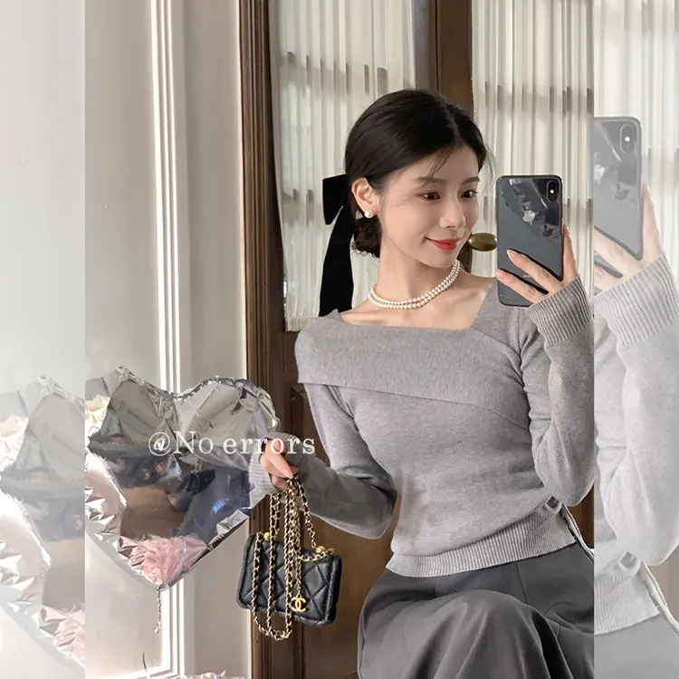 不出错No errors 锁骨天才 斜肩抽绳针织衫B625Z13105