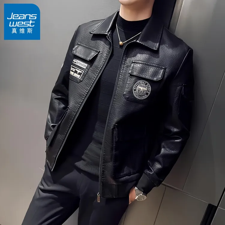 真维斯Jeanswest/新款潮流秋冬皮衣外套帅气机车百搭休闲男士夹克