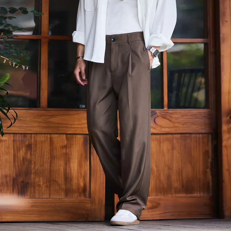 通勤垂感休闲西裤男2025秋季新款cleanfit老钱风直筒褶皱西服长裤