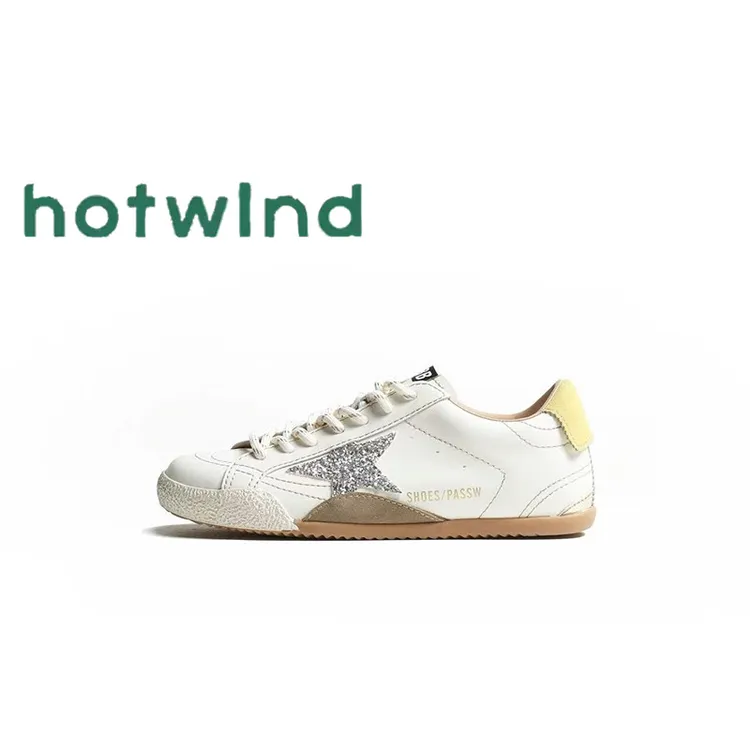 热风百搭星星真皮小白鞋女款2025新款初秋软底不累脚休闲德训鞋潮