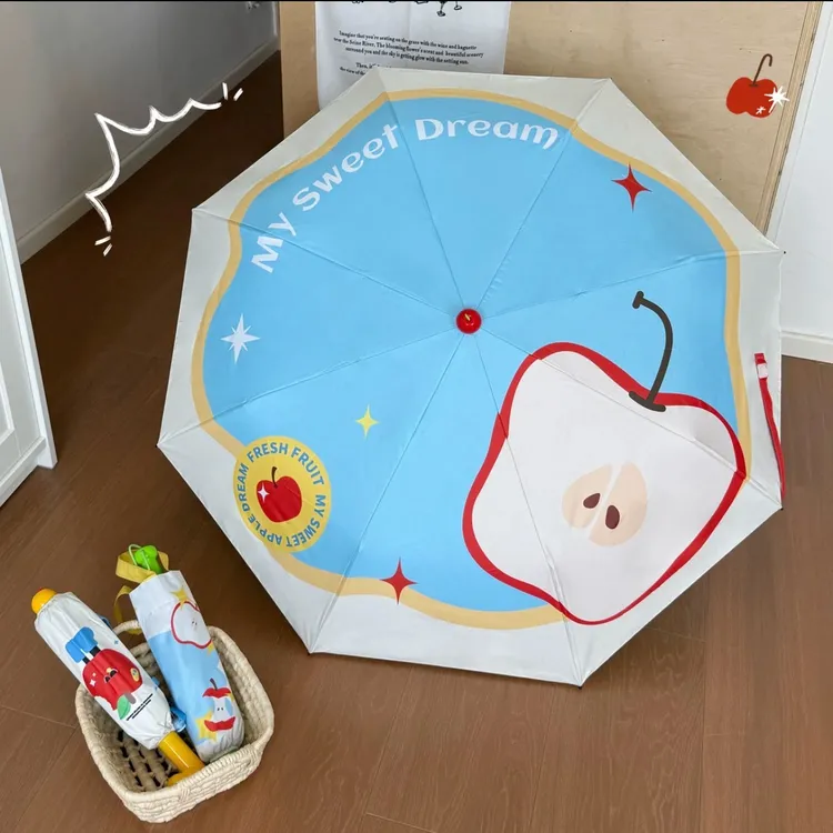 三福红靴子苹果雨伞晴雨两用趣味便携高颜值黑胶防晒防紫外线