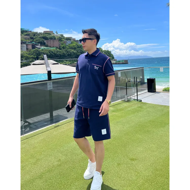 【汤姆套装】25夏珠地棉小狗刺绣清爽男士老钱百搭短袖短裤套装K188