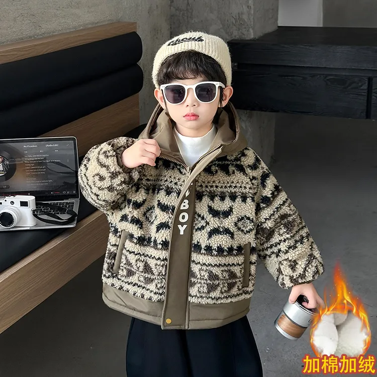 男童外套冬装洋气加厚连帽保暖羊羔绒毛毛衣儿童秋冬款男孩棉衣潮