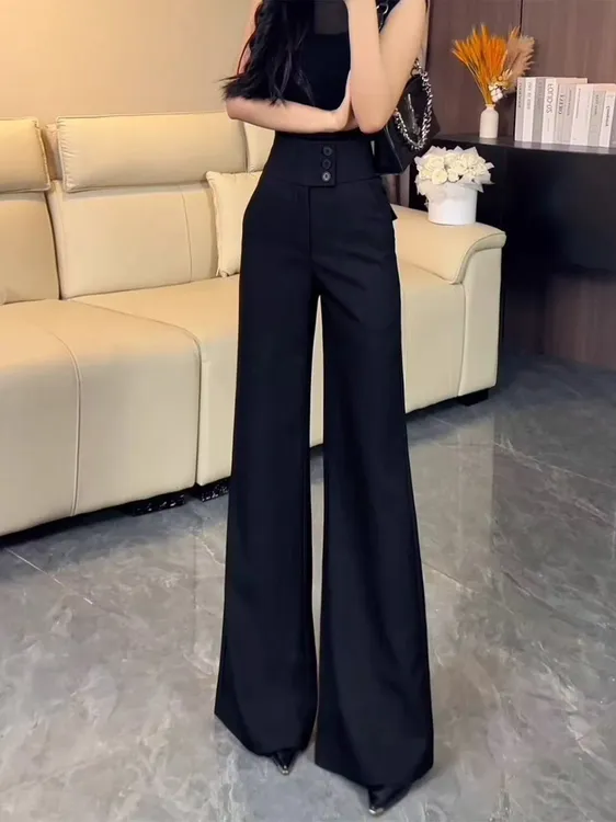 高级感黑色微喇西装裤女2025秋季新款高腰显瘦垂感拖地喇叭裤776#