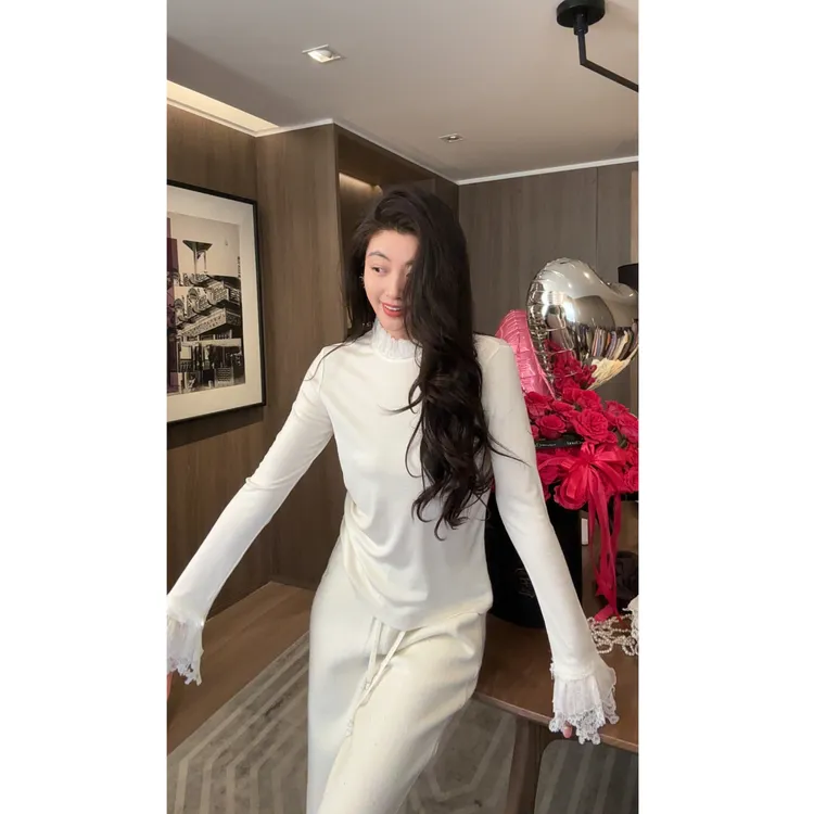 【N·COU】25冬新款【外套搭子】蕾丝拼接高领绵羊毛唐装上衣DY23250