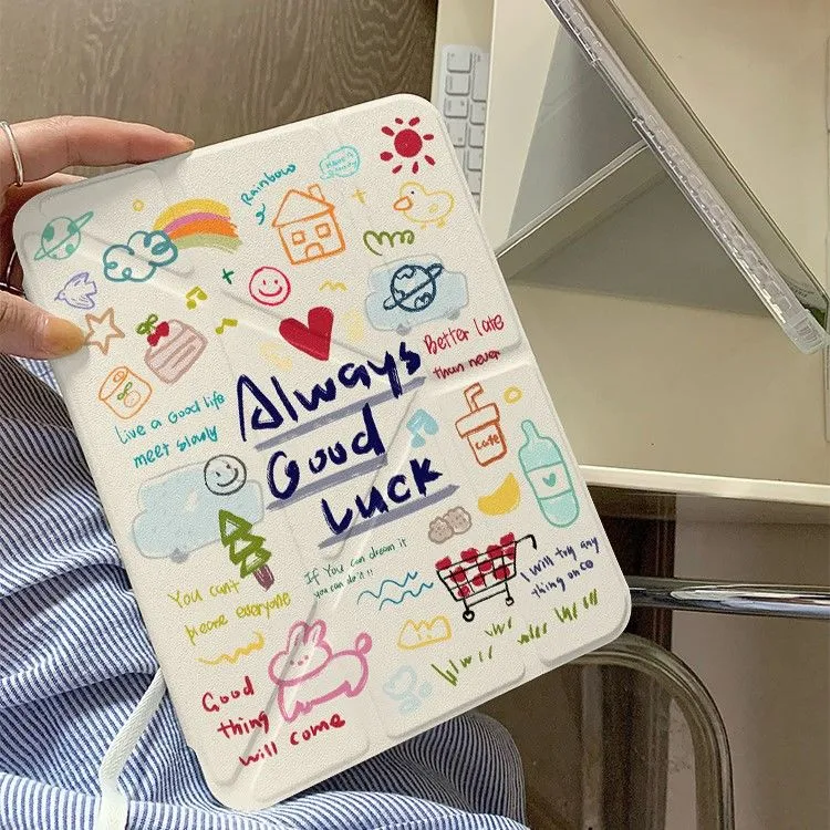 ins彩色涂鸦iPad11代平板保护套air6保护壳Y型亚克力ipad10保护套