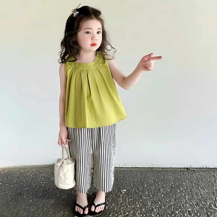 韩版女童套装夏装儿童女孩简约清新时尚休闲无袖短裤宽松亲肤透气