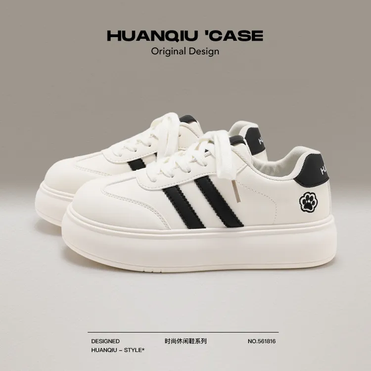 环球厚底板鞋女秋季2025新款百搭小众学生校园风增高鞋休闲小白鞋