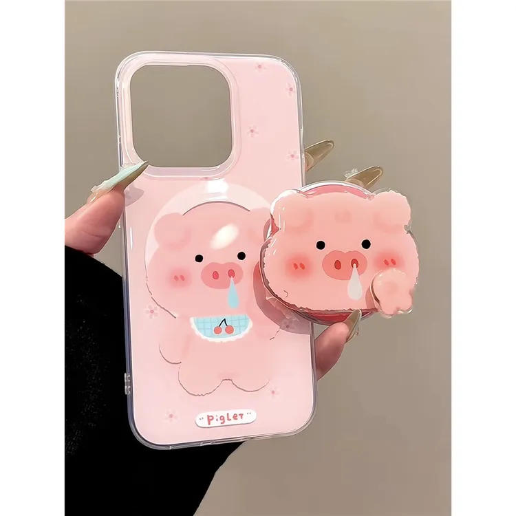 可爱粉色鼻涕猪磁吸支架适用苹果16手机壳iphone15promax新款14女