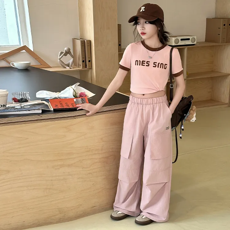 女童休闲套装夏季儿童短袖t恤时尚阔腿两件套宽松薄款中大童韩版