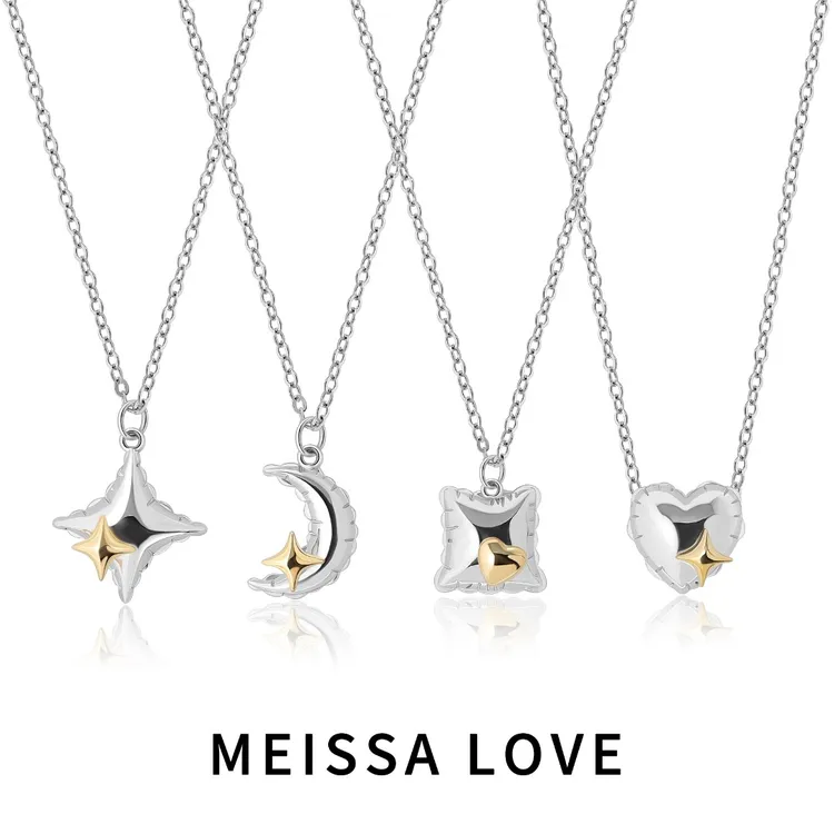 坠链均925银 方星爱月项链 星星月亮爱心方块吊坠项链精致首饰品