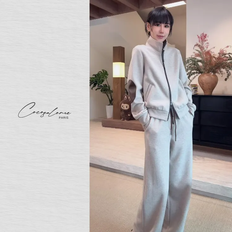 韩彬彬"恒温套"羊毛软糯亲肤加绒休闲简约保暖百搭套装女款2977-6