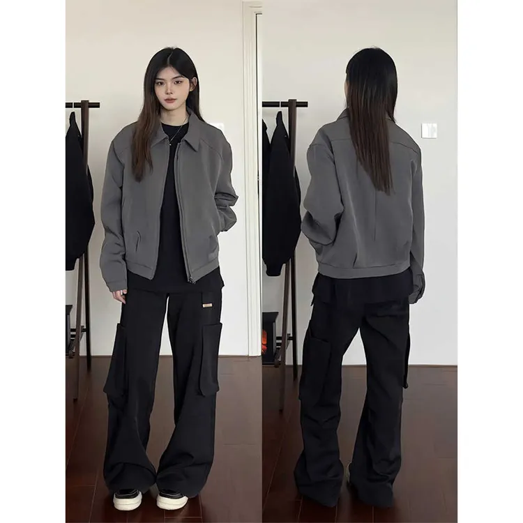 美式cleanfit垫肩短款外套男春秋潮牌高级感痞帅正肩翻领行政夹克
