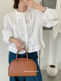 十三行2025秋装新款法式别致独特格子木耳边衬衫女泡泡袖宽松上衣