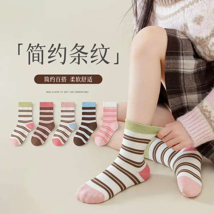 儿童袜子女童中筒袜学院风韩版简约秋冬时尚日系条纹百搭潮袜ins
