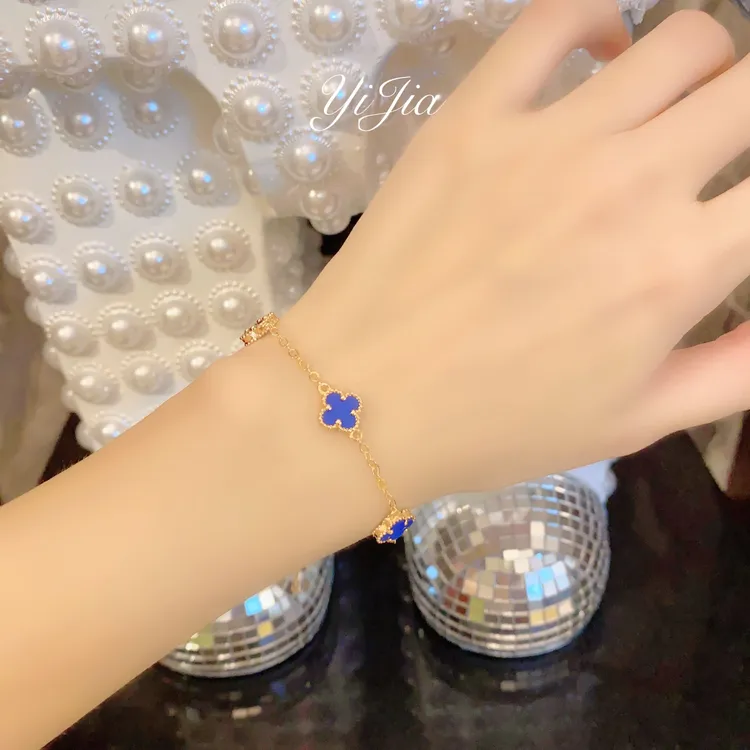 语花印 铜合金贝壳手链 时尚小号四叶草手链FS1233(蓝）轻奢气质