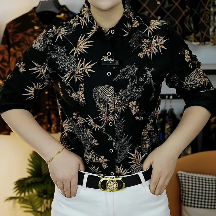 冬季加绒长袖花衬衫男中年碎花爸爸装宽松休闲衬衣加厚有口袋打底