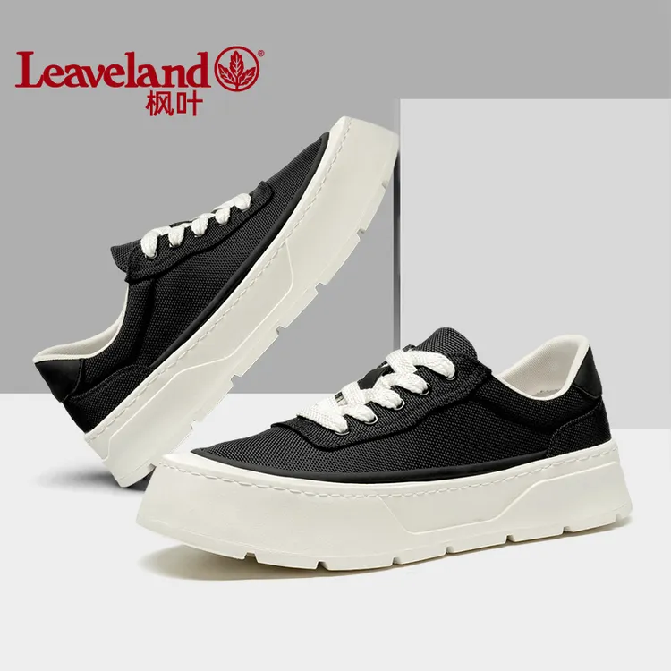 Leaveland/枫叶2025新款秋冬透气防撞板鞋厚底增高帆布鞋男E5001