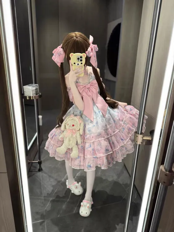 【小水母】现货秒发 送手袖 三段JSK雪纺海边Lolita