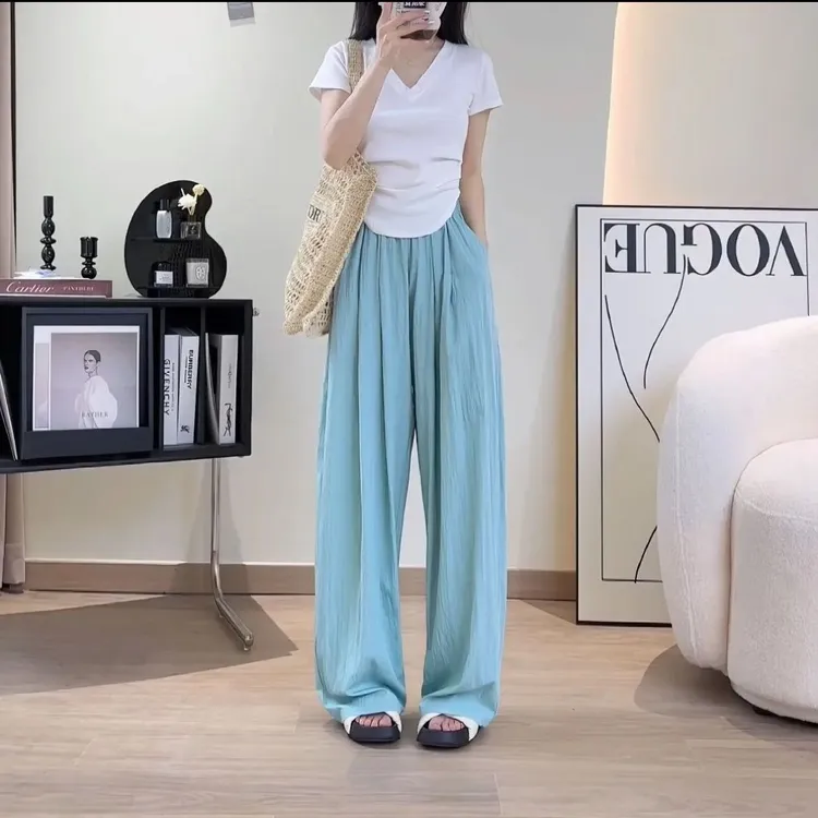 夏季薄款2025高腰宽松美式山本休闲速干阔腿裤ins风5T668长裤垂感
