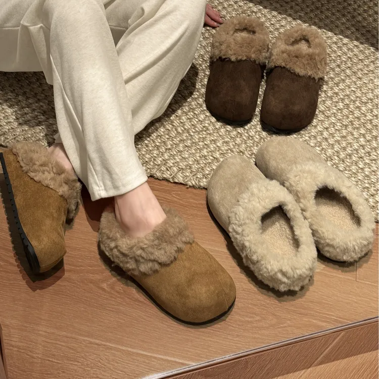 贾不假毛毛鞋女外穿2025新款冬季包头加绒保暖棉鞋子复古风半拖鞋