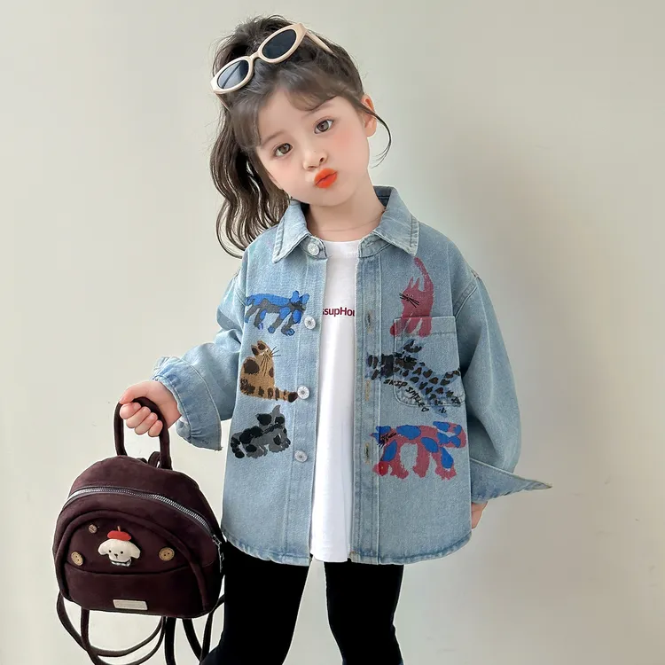 女童牛仔外套春秋2025新款儿童秋季洋气时髦宝宝长袖衬衫休闲秋装