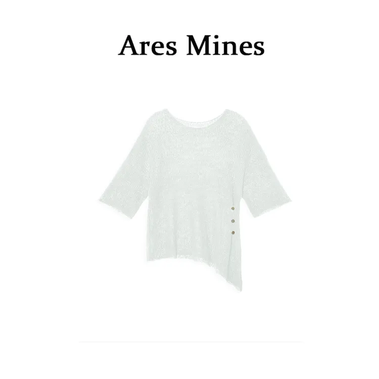 【盛朗熙Ares Mines】绽放旋律 不规则收腰设计镂空短袖针织罩衫
