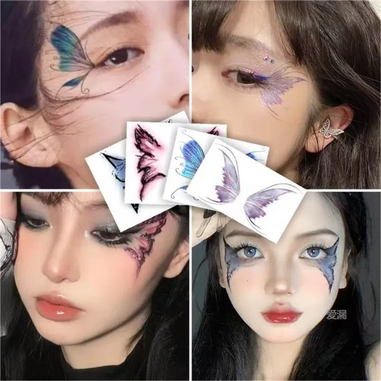 万圣节眼尾蝴蝶妆脸贴眼妆纹身贴纸派对持久防水圣诞节女舞台仿妆