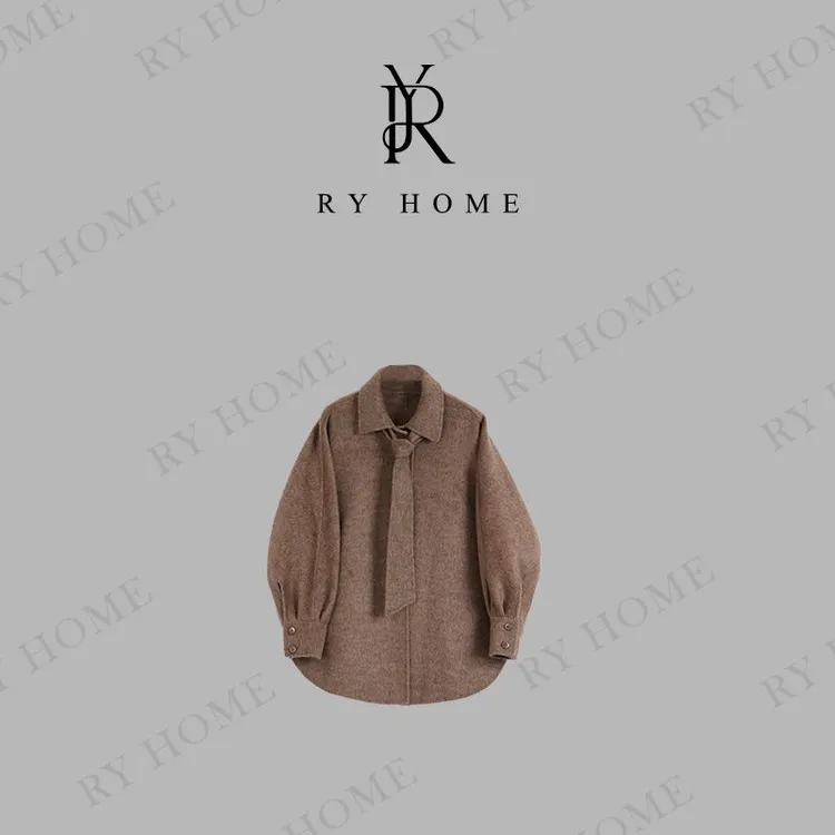 【容雨RYHOME】骆驼绒＋桑蚕丝春秋新款双面绵羊毛大衣外套253W2342