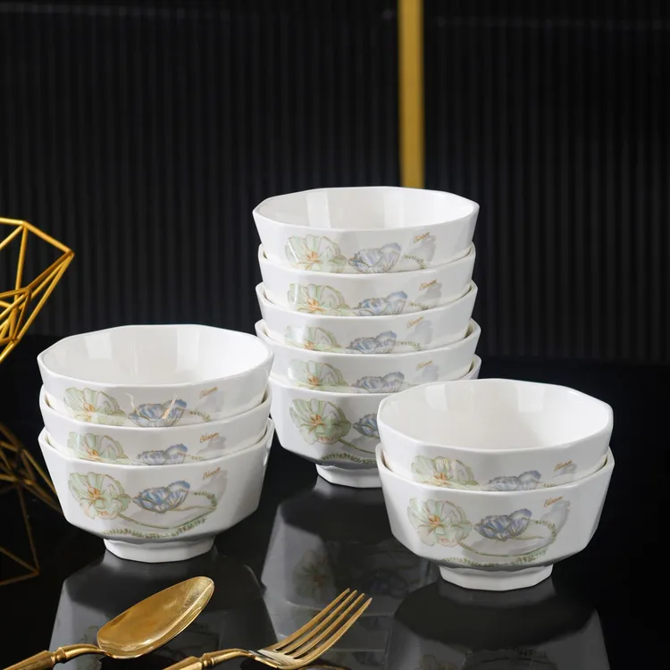 爱莲说4.5英寸米饭碗10个装家用陶瓷简约中式防烫吃饭碗餐具