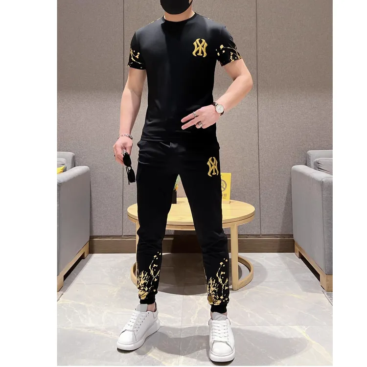 奇珀菲仑短袖t恤套装男士夏季新款潮牌印花刺绣网红休闲两件套