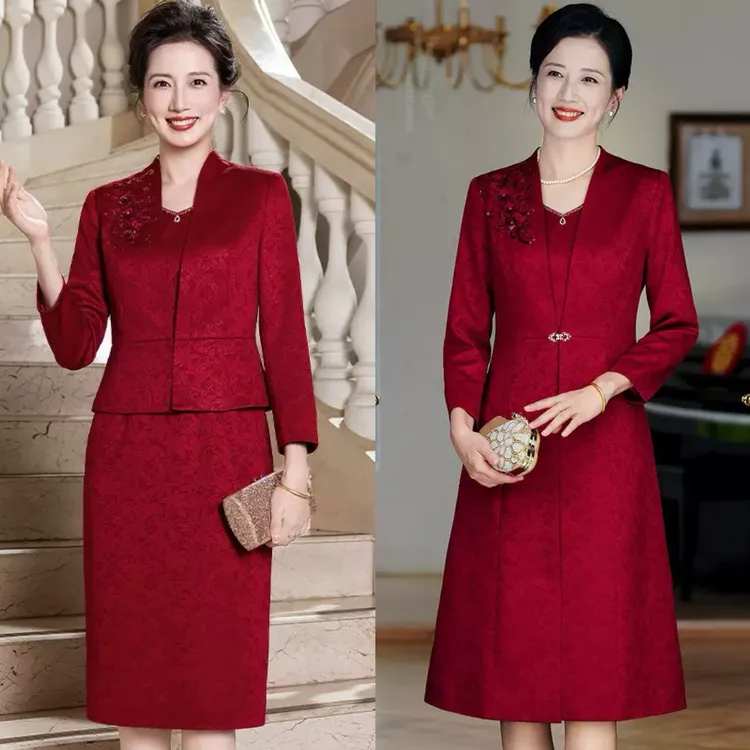 【套装多色】2025秋冬喜婆婆婚宴二件套喜妈妈高贵礼服旗袍连衣裙Z
