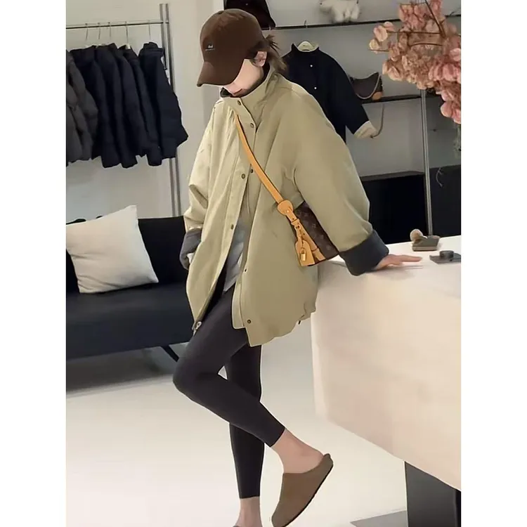 韩系两面穿立领派克服女2冬季新款中长款宽松显瘦加厚保暖外套