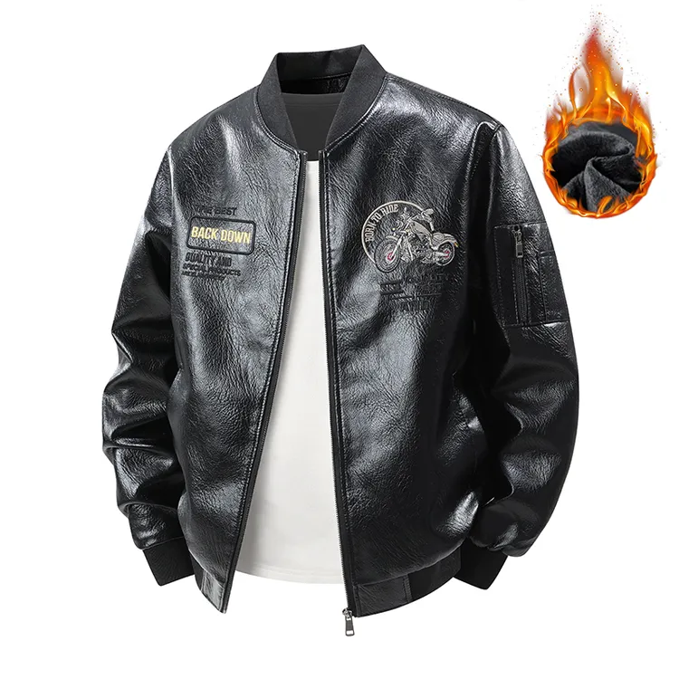 秋冬季新款美式潮牌男士机车服皮衣夹克宽松加绒加厚休闲保暖外套