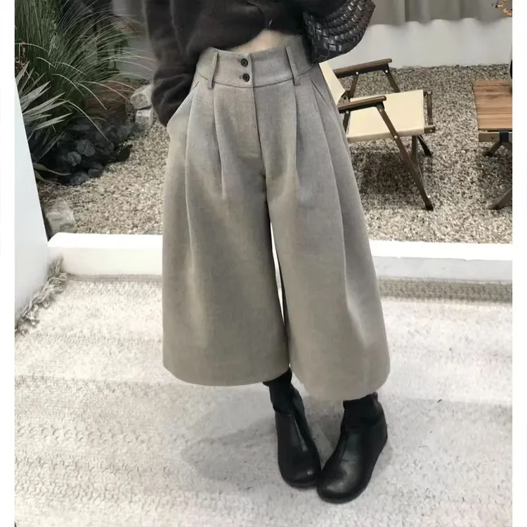 老钱风复古阔腿裤女装秋冬新款通勤百搭宽松高腰显瘦外穿八分靴裤