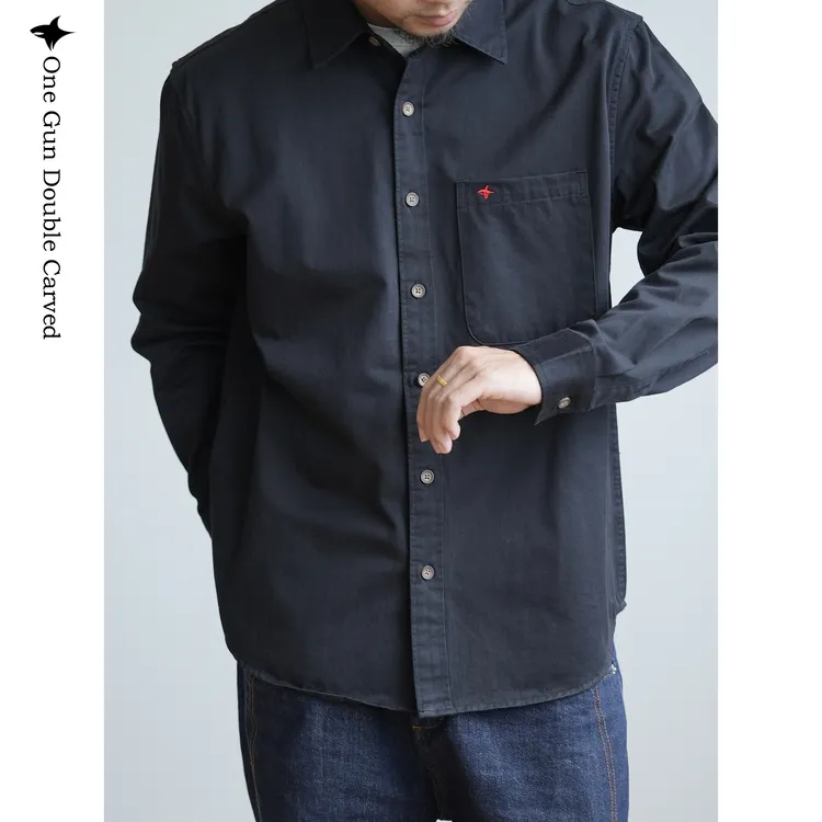 老颜全棉长袖男士上衣日系纯色宽松衬衫春秋男款简约休闲衬衣