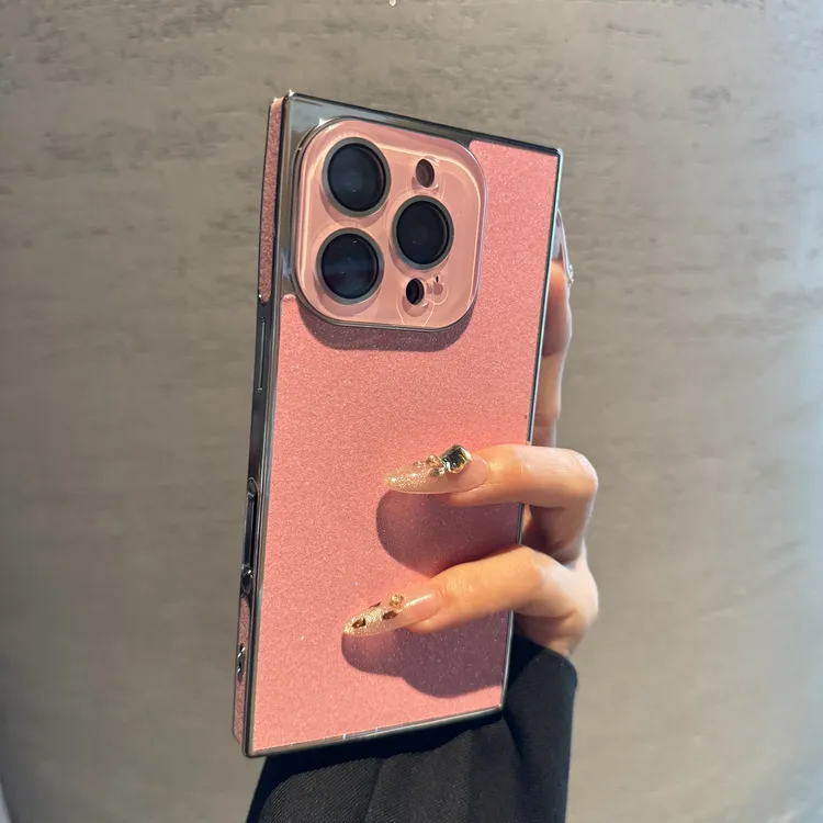 轻奢闪粉方形适用苹果16promax手机壳iPhone15个性14高级电镀13女