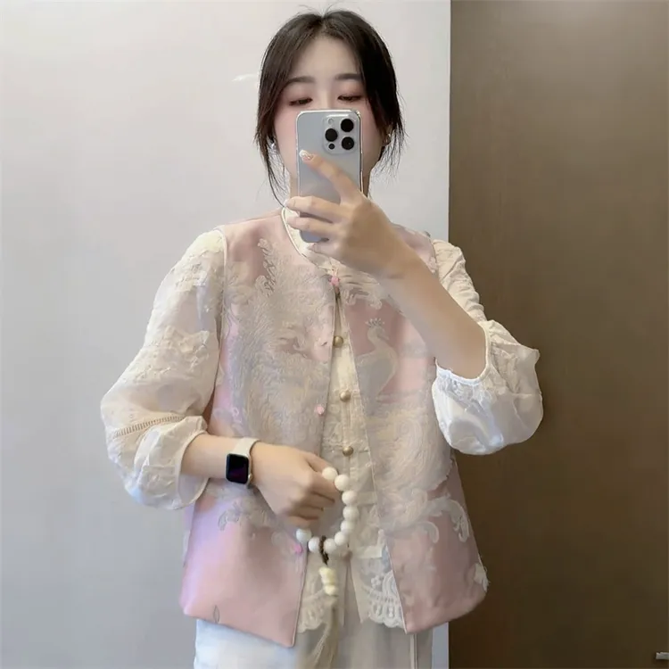 新中式国风刺绣两面穿马夹外套女2025春新款重工复古坎肩马甲衬衫