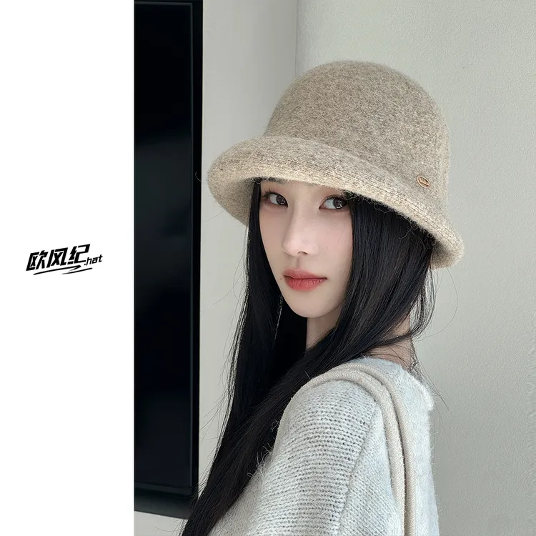 纯色渔夫帽女秋冬季法式优雅气质显脸小水桶帽大头围时尚百搭帽子